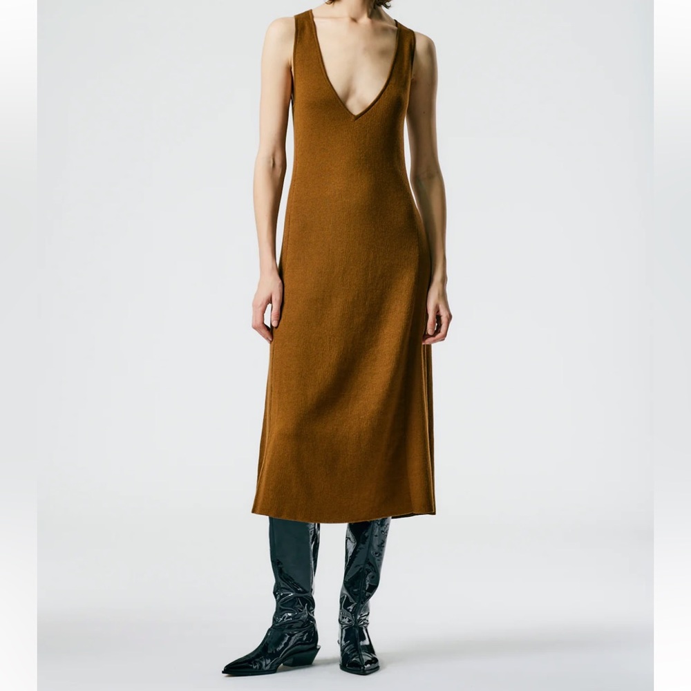 NWT TIBI Organic Cotton Tencel V-Neck Cami Dress XS dark mustard